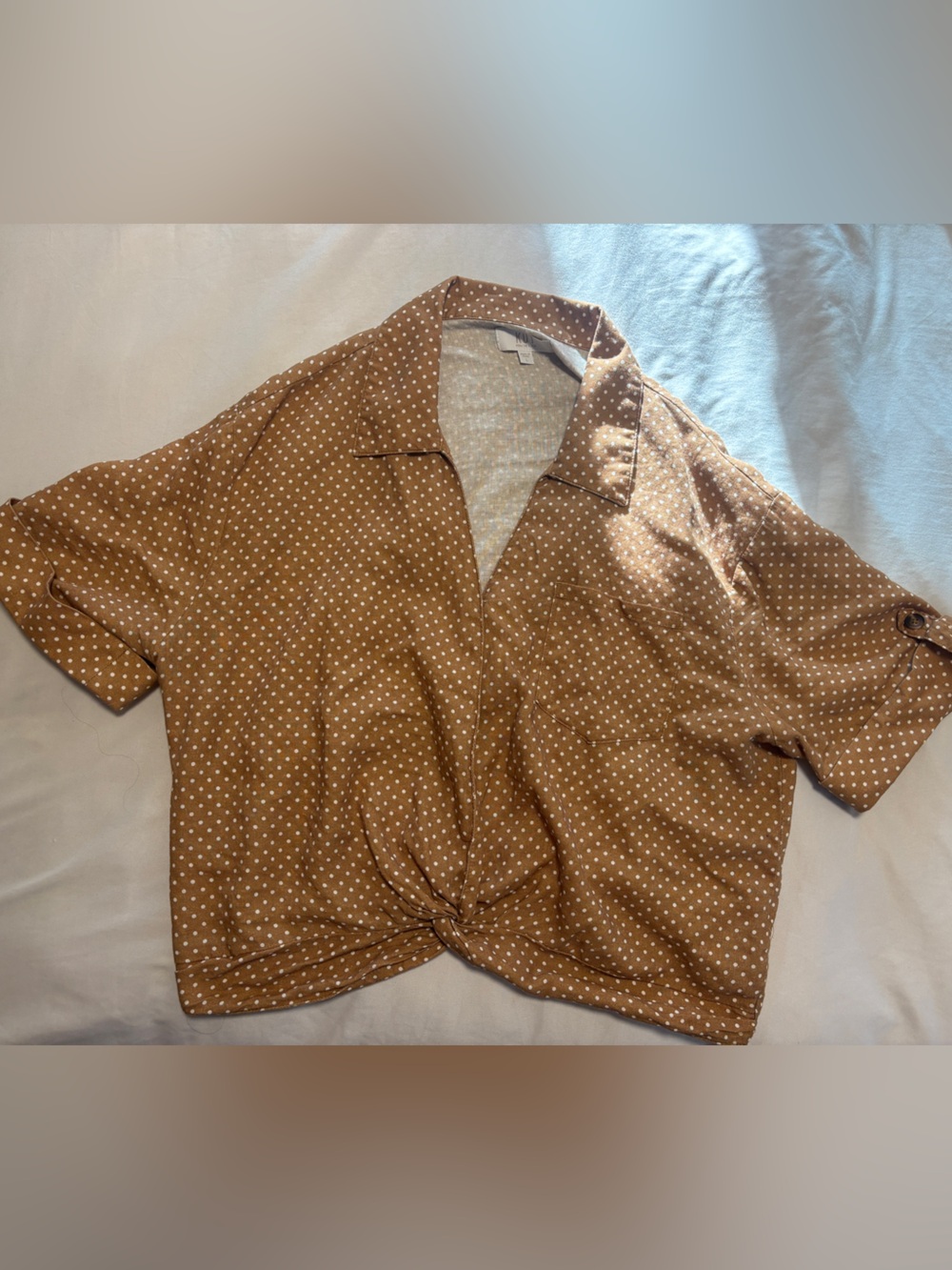 Women’s knot front Top in Brown with Polka Dot